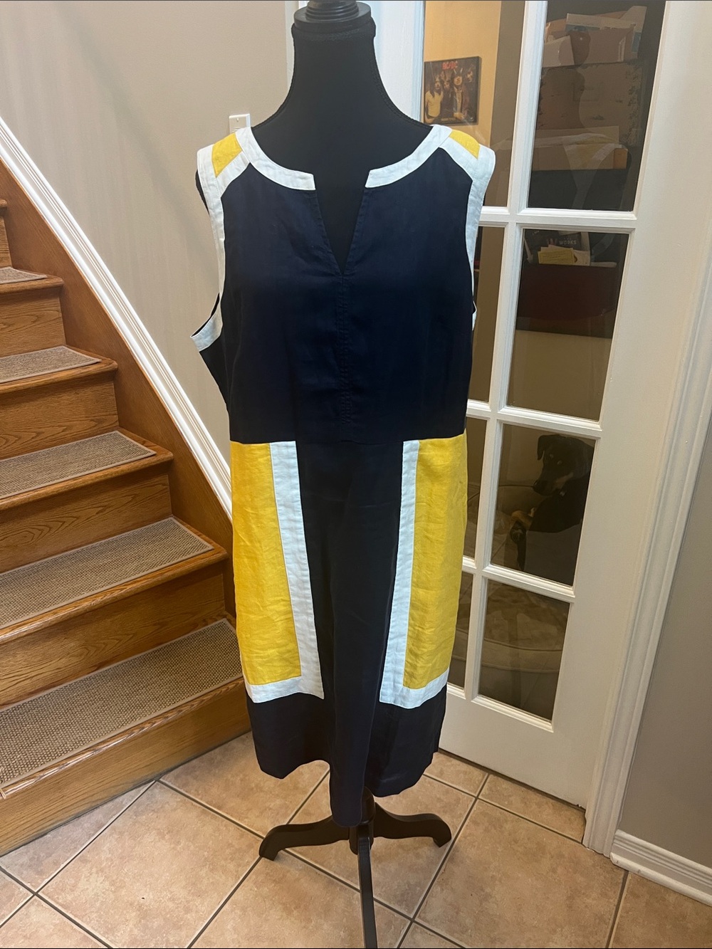 Boden Navy, Yellow and White Color‑Block Sleeveless Midi Dress